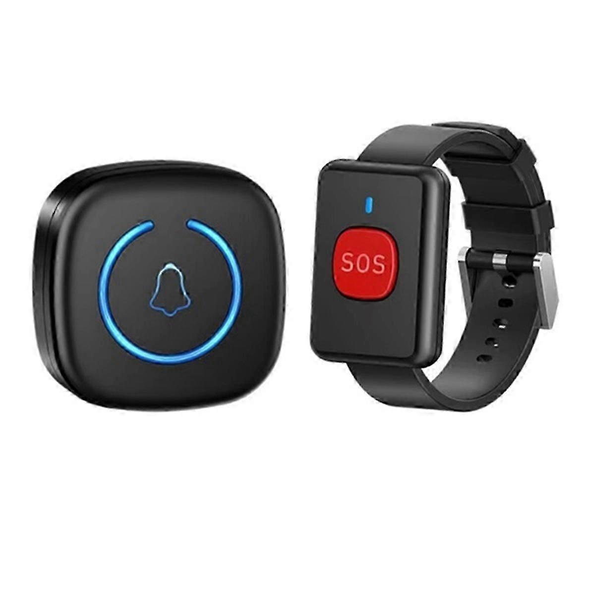 Wireless Watch Button Call Pager Emergency SOS Pager UK Plug Black21 Edition 1218