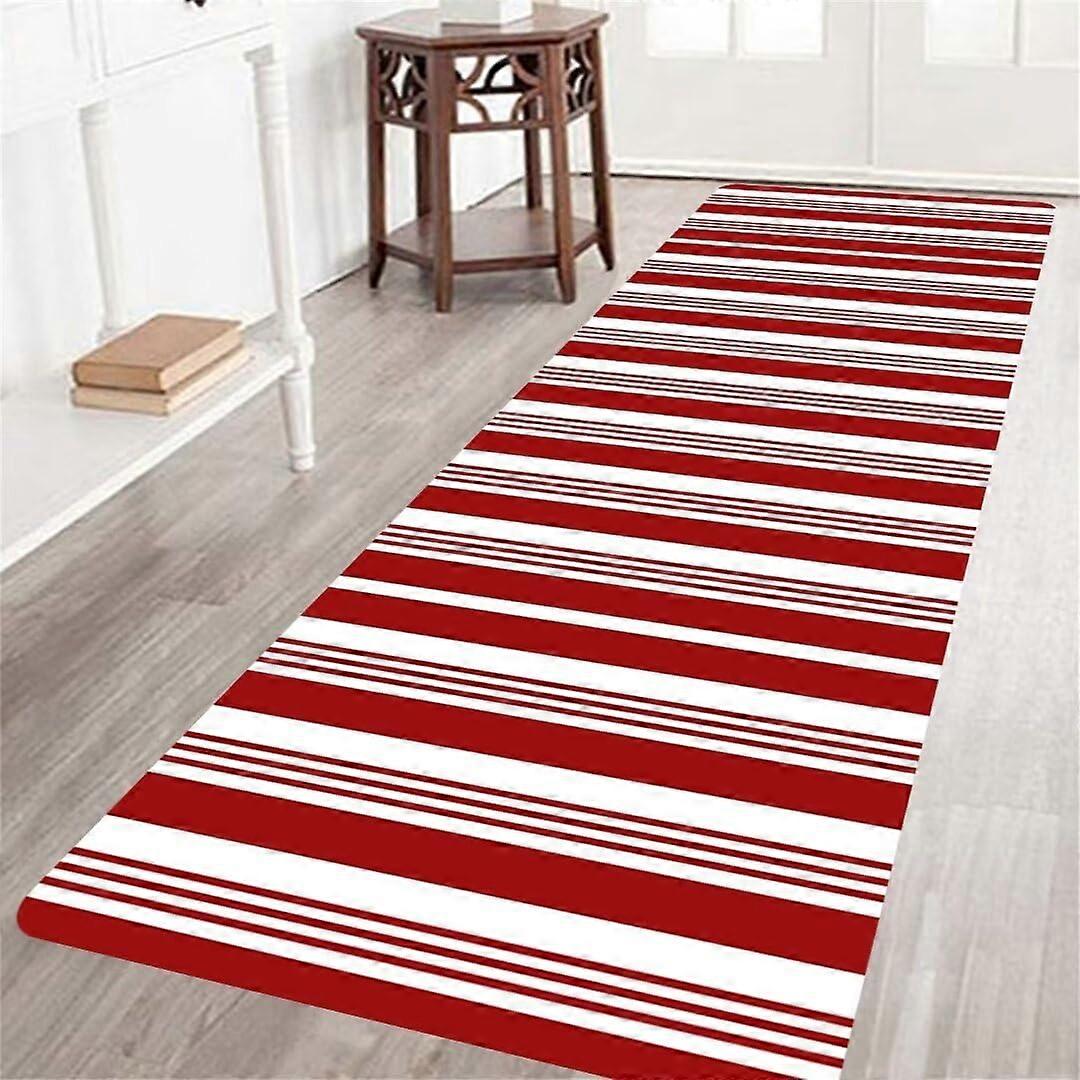 Christmas Memory Foam Runner Rug with NonSlip TPR Backing, Washable Red and White Stripes