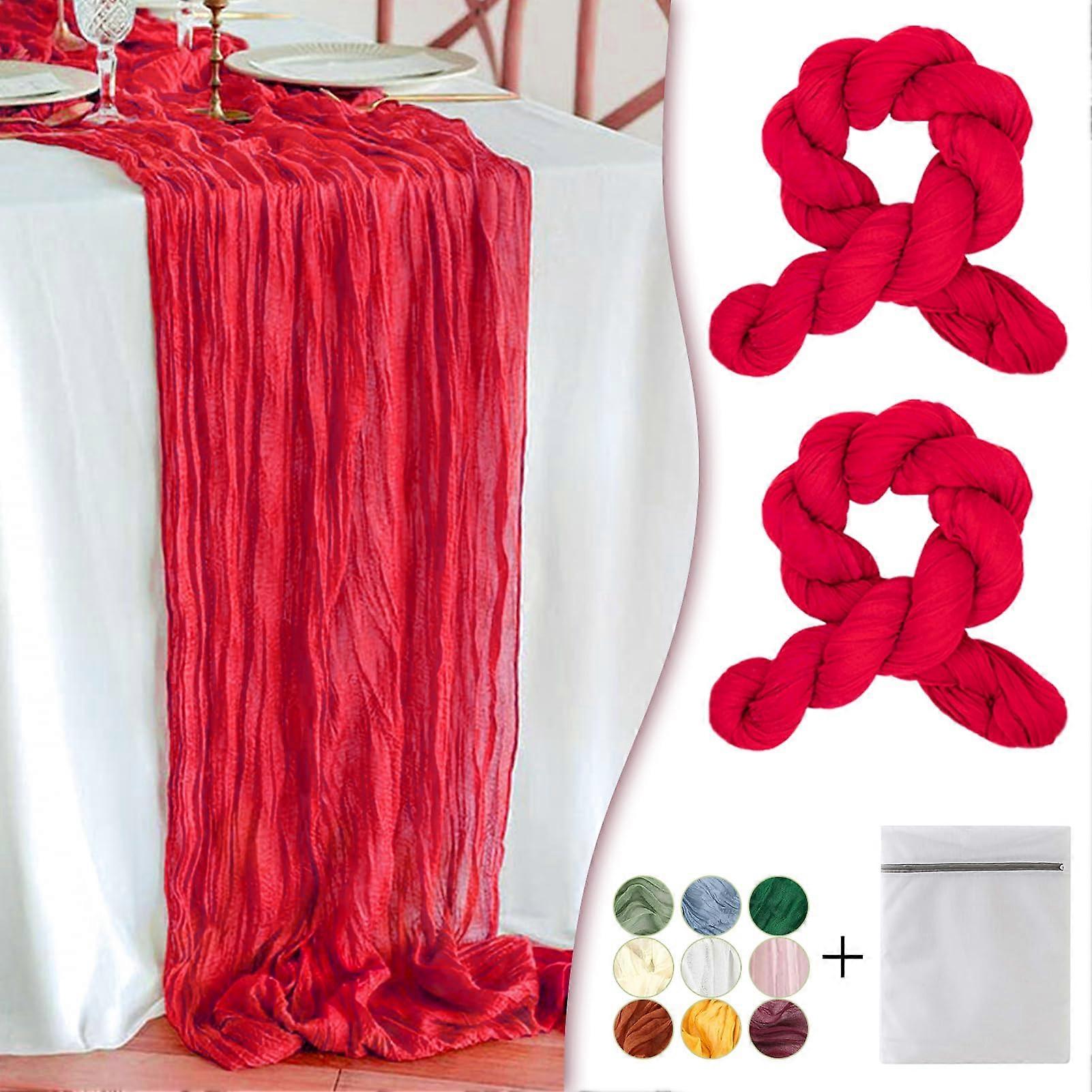 Red Cheesecloth Table Runner 2 Pack 120in Extra Long Rustic Boho Gauze for Wedding and Party Decor
