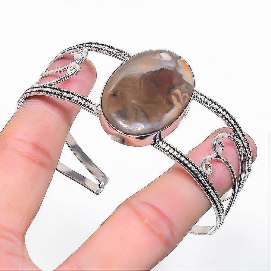 Natural Seam Agate Gemstone 925 Sterling Silver Cuff Bangle Adjustable O7H34