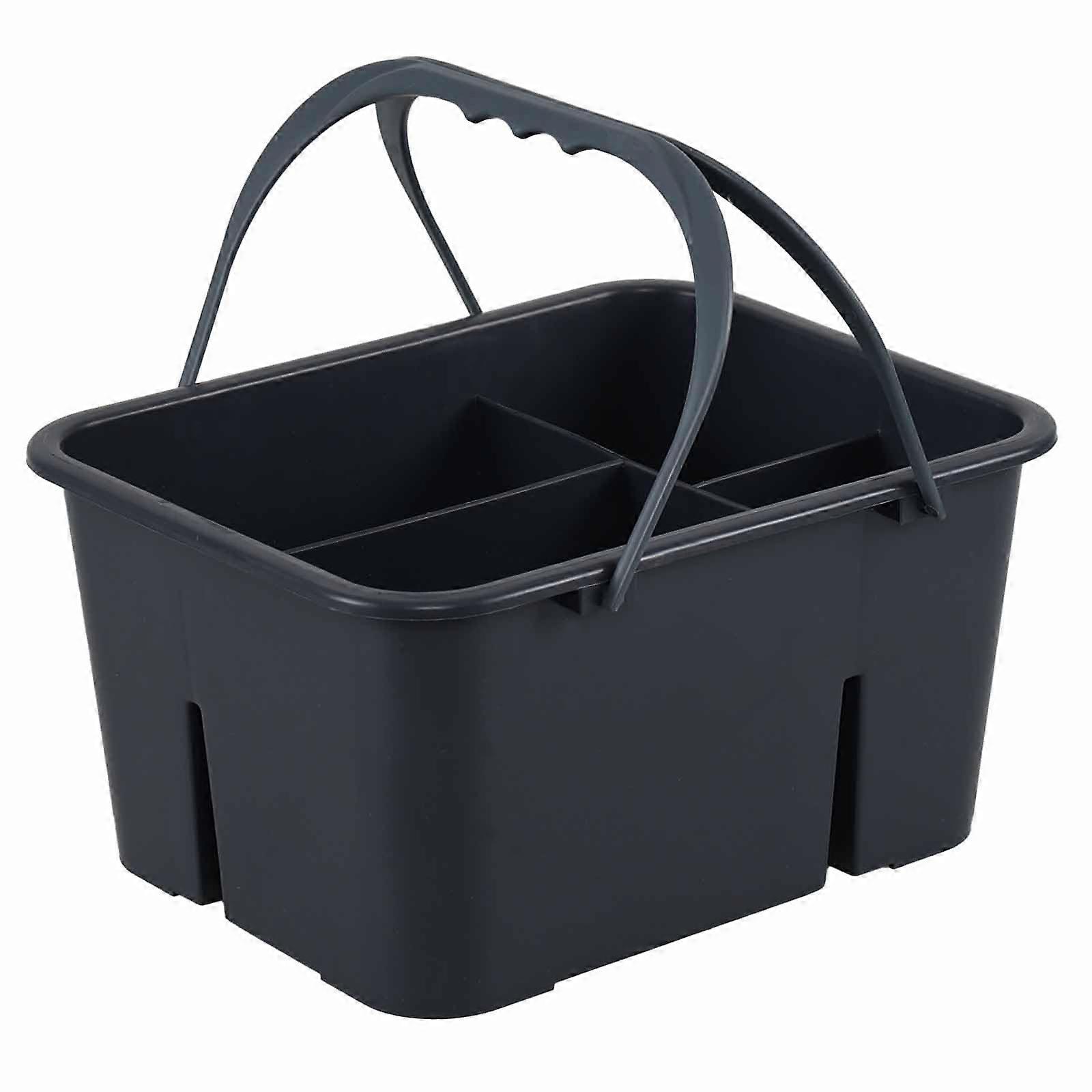 Gray Plastic Cleaning Caddy with Handle, Small Cleaning Tote Organizer with 4 Deep Compartments