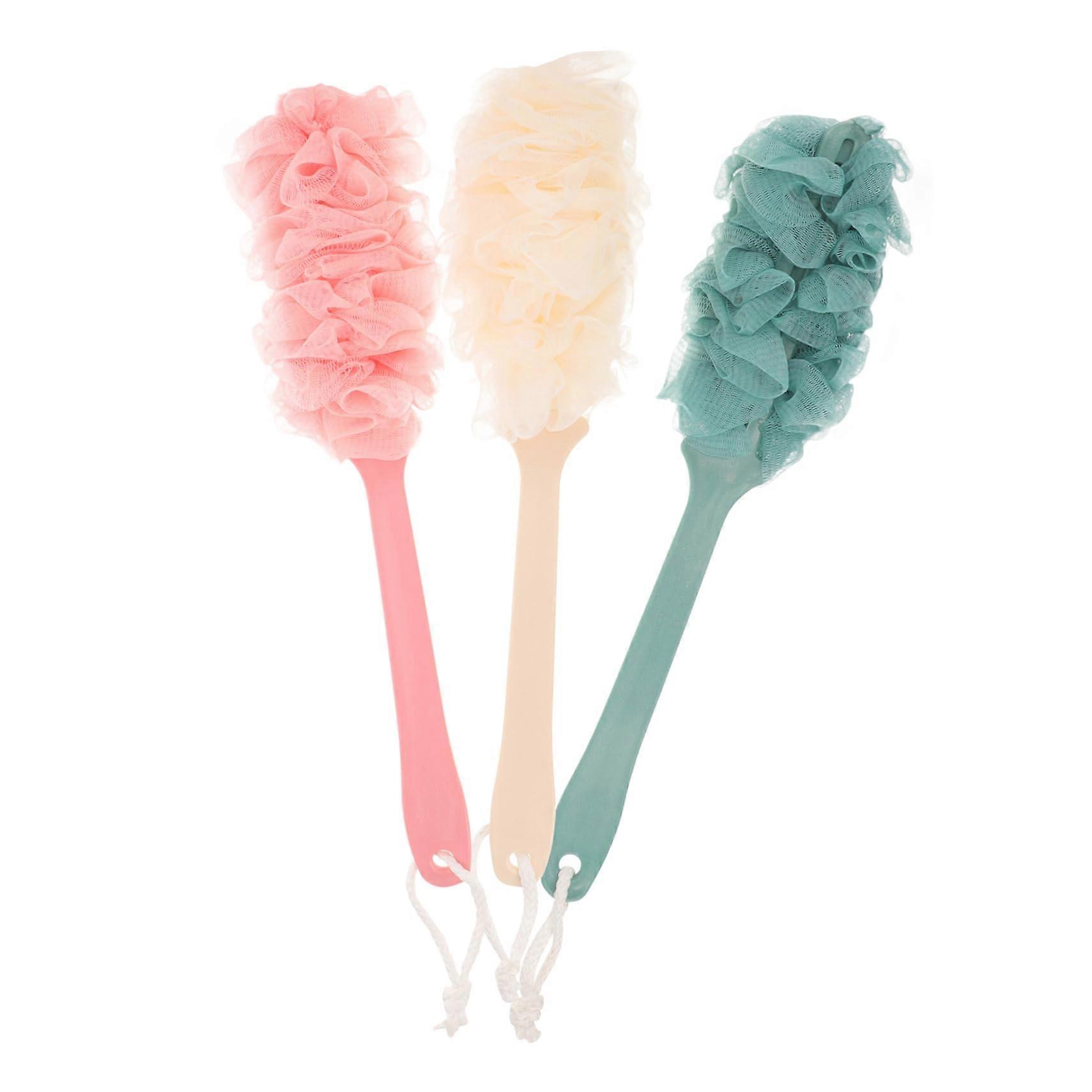 3pcs Long Handle Bath Body Scrubber for Back with Soft Mesh Shower Loofah Gentle Deep Cleansing