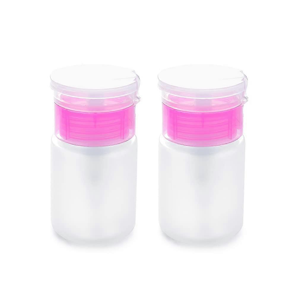 2 Pcs 60ml Nail Polish Remover Pump Bottle with Lockable Cap, Refillable Push Down Dispenser for Travel