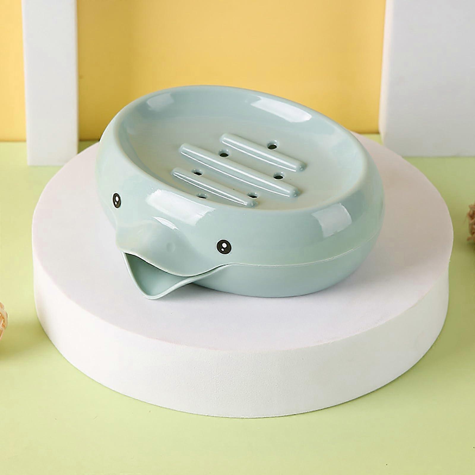 Soap Dish Self Draining Cute Duck Design Double Layer Plastic Bathroom Storage Blue