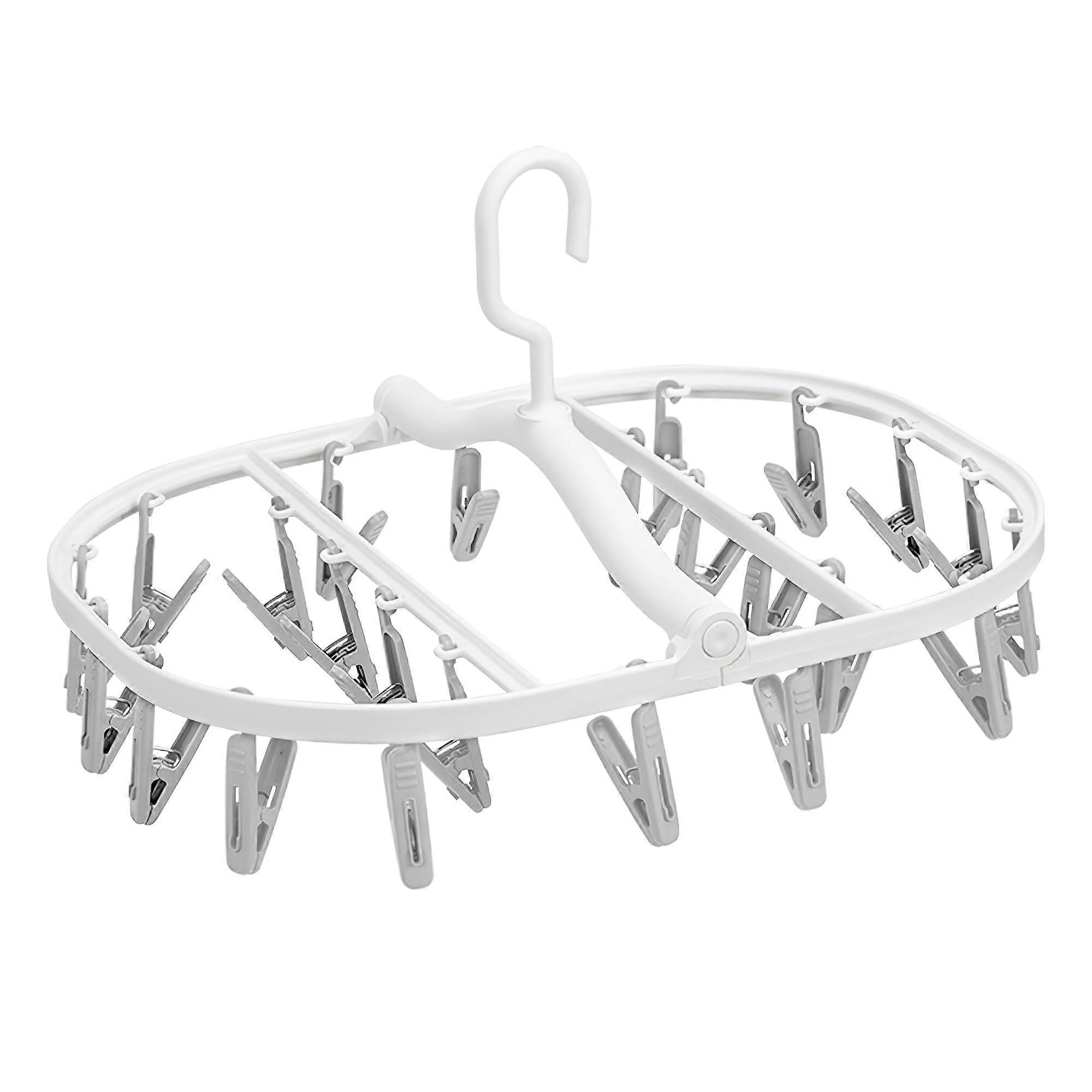 Foldable Clothes Drying Rack with 24 Clips, 360° Rotatable Hanging Laundry Rack for Small Items, Grey