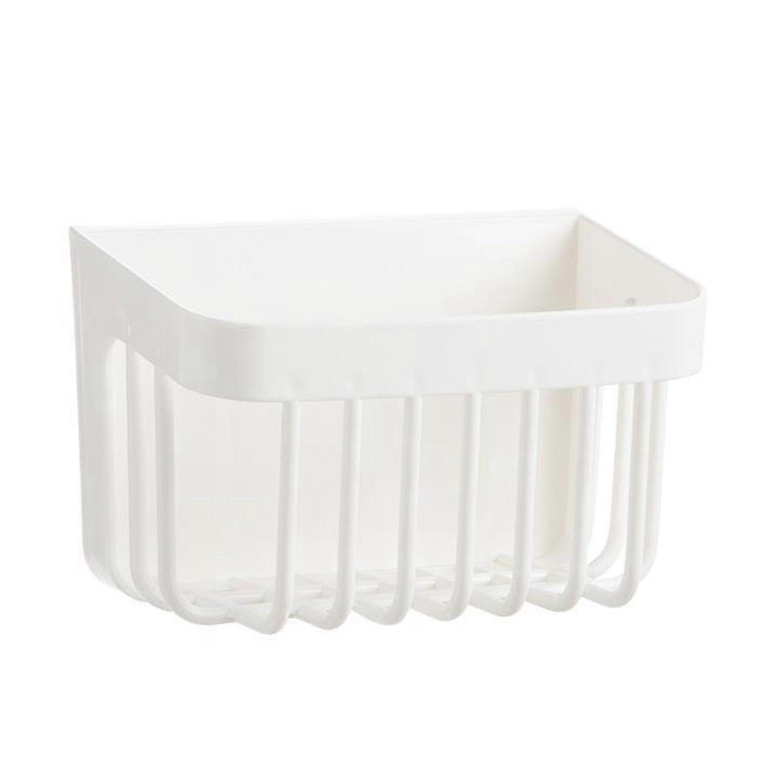 Wall Mounted Towel Holder White Plastic Bathroom Storage Basket SpaceSaving Versatile Organizer
