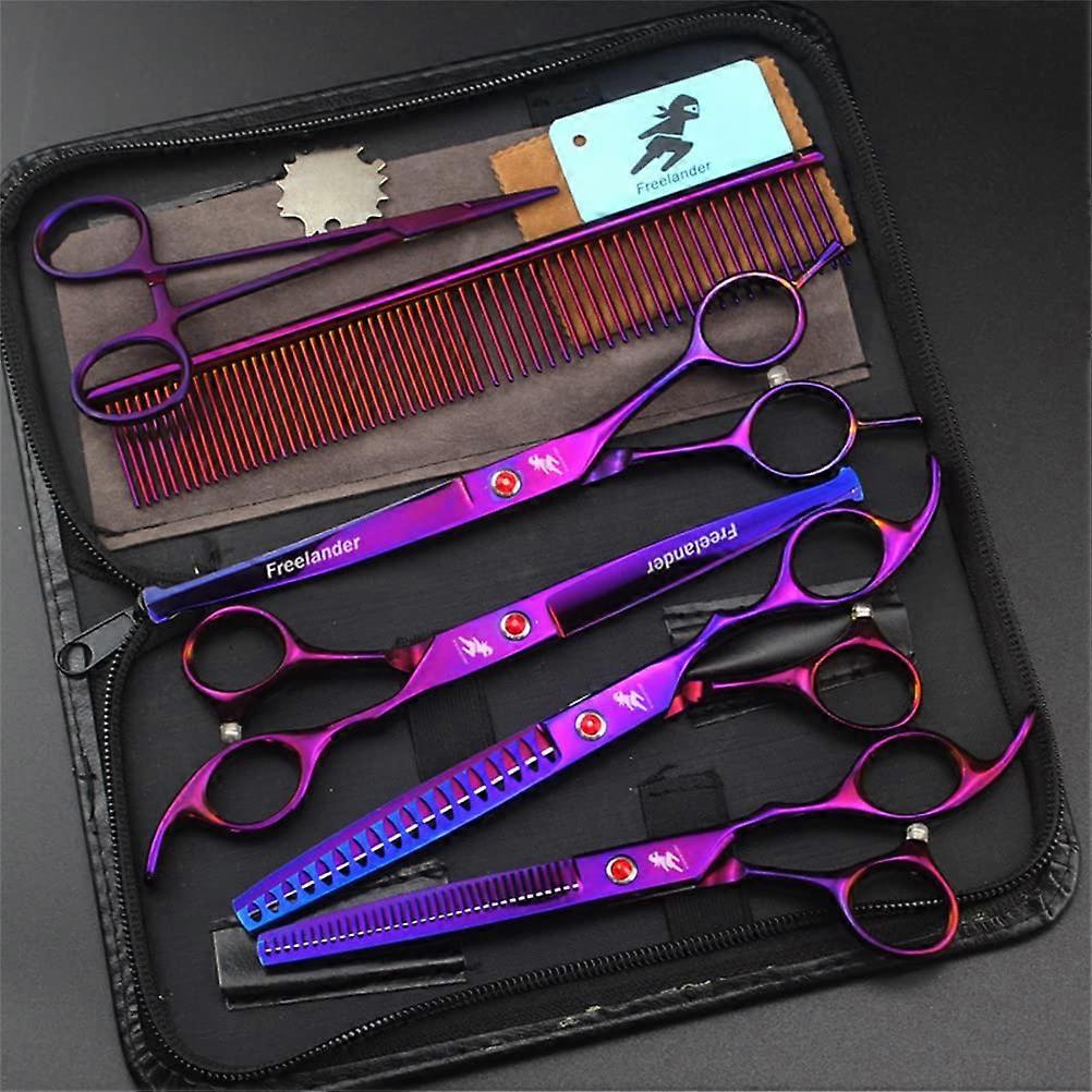 Professional Dog Grooming Scissors Set 7 Inch Sharp Titanium Blades with Safety Guard Tips and Comb