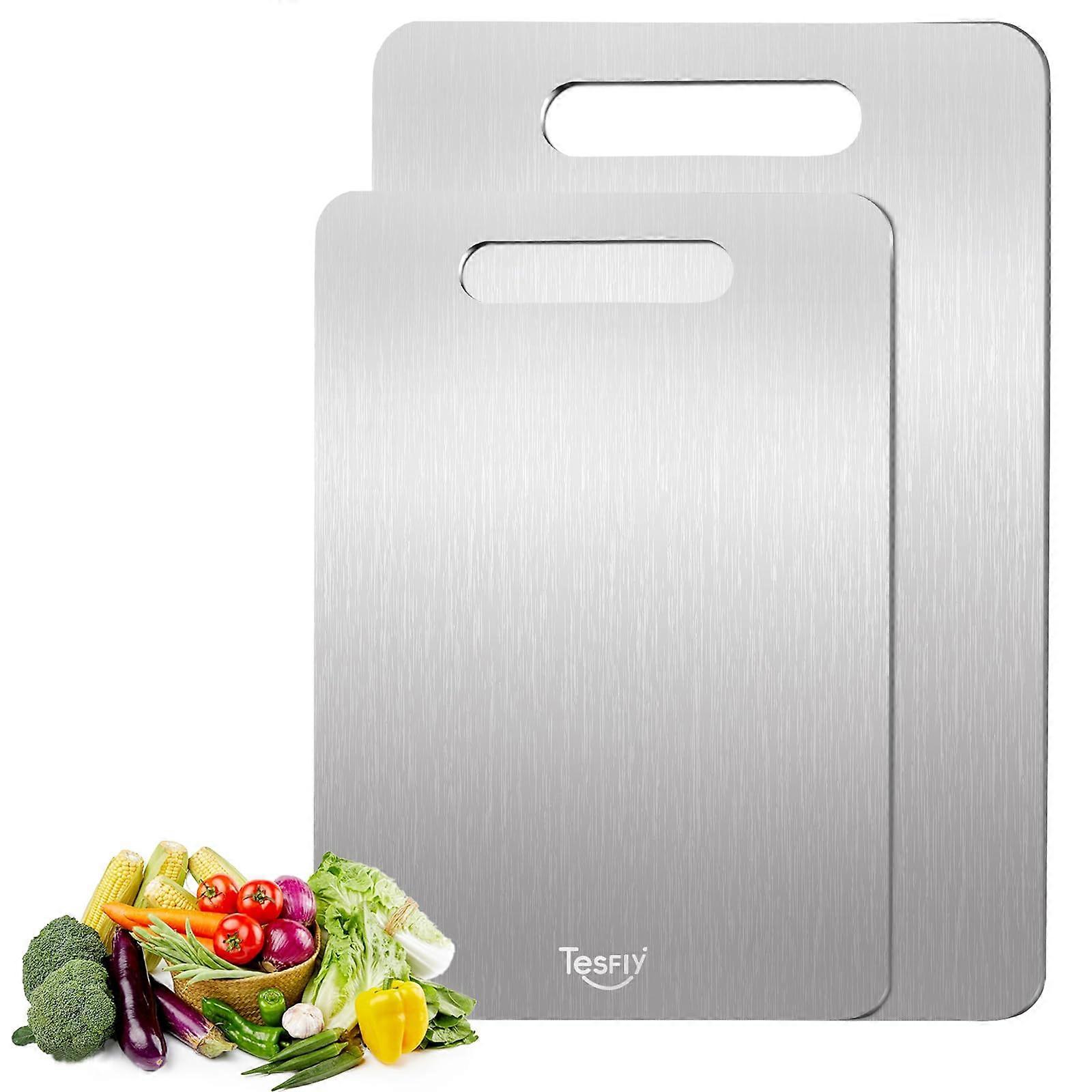 2 Pack Titanium Cutting Board for Kitchen, KnifeFriendly Rapid Thawing Surface, M and L Sizes