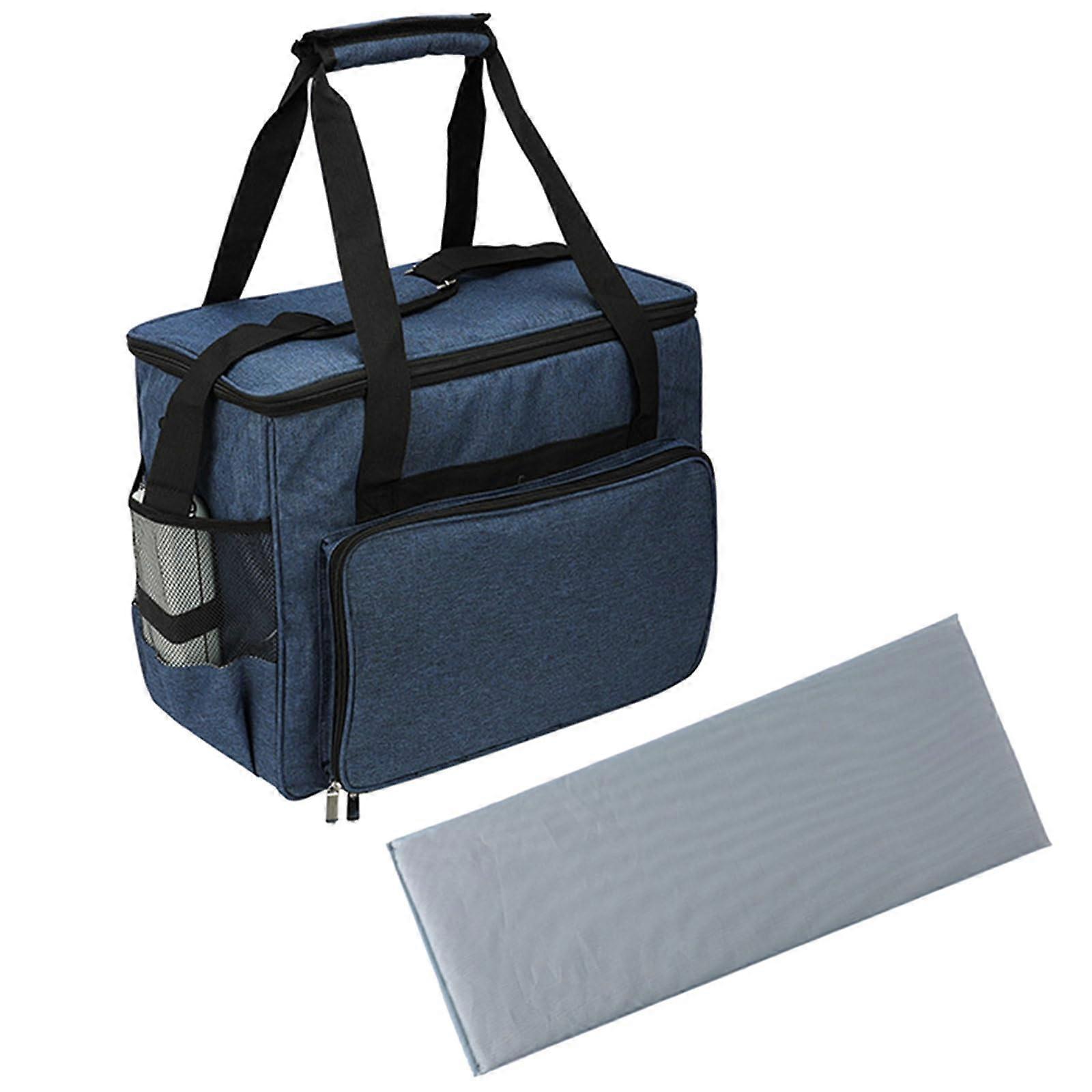 Sewing Machine Carrying Case with Pockets and Strap, Compact Travel Bag, Blue