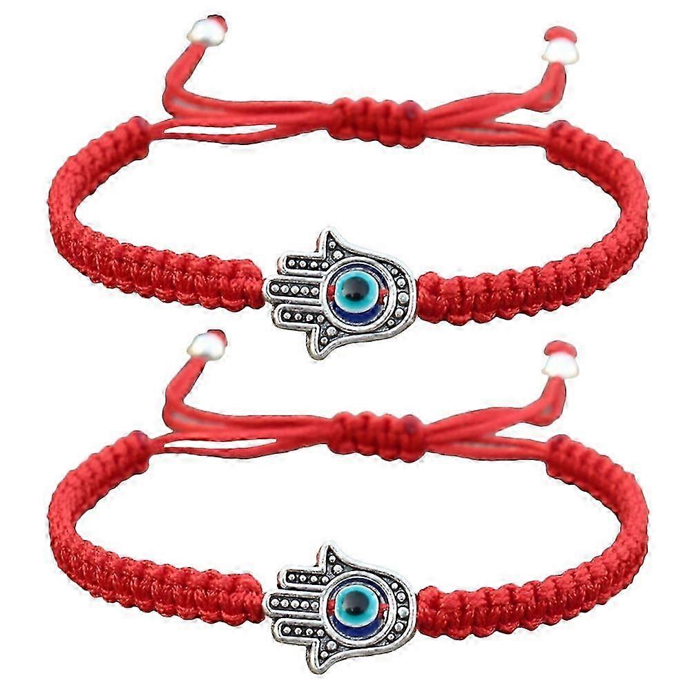 2 Pcs Stylish Adjustable Initial Couples Kabbalah Bracelets with Blue Evil Eye Design