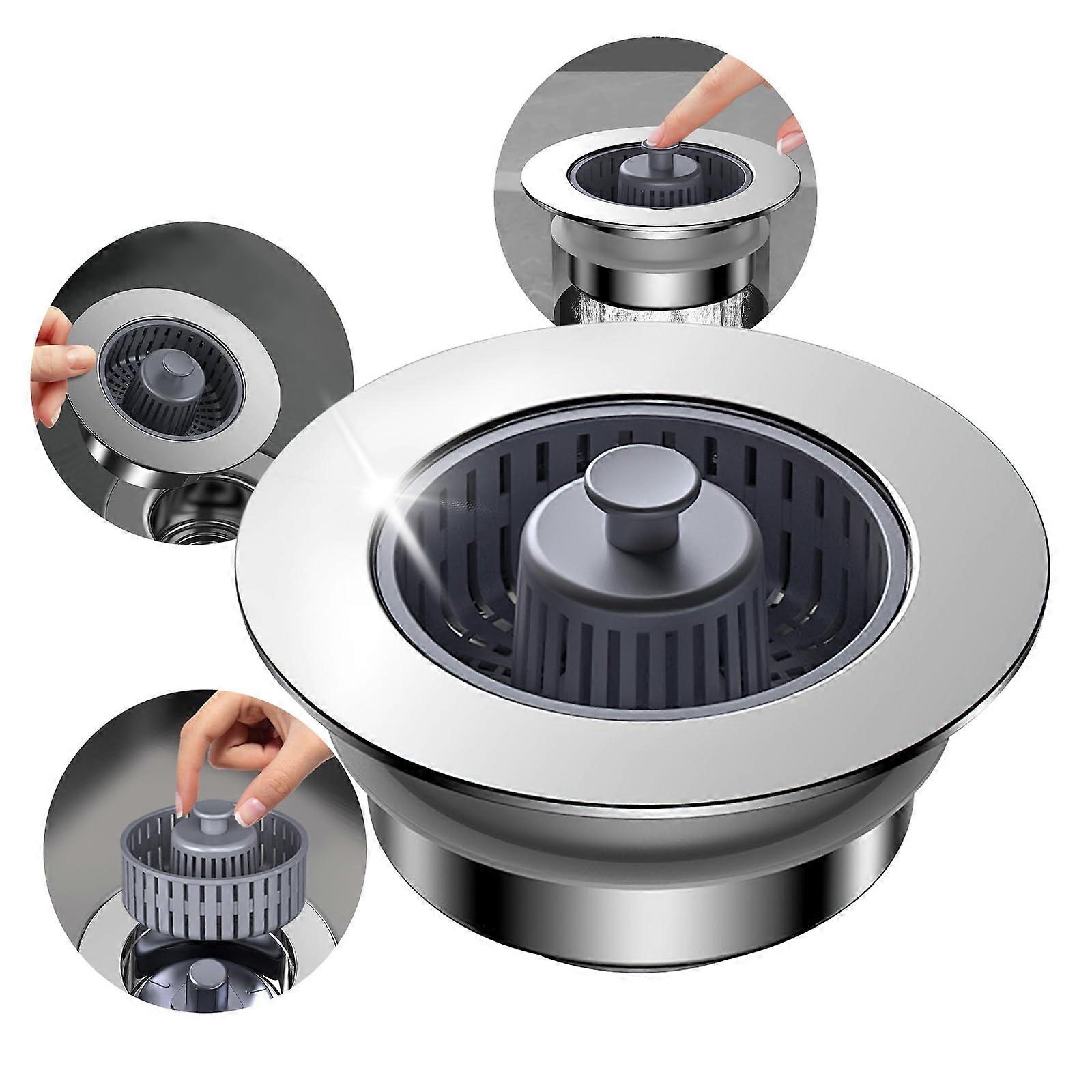 3 in 1 Kitchen Sink Strainer Stopper with AntiClogging Basket, Universal Fit 3.5 Inch Drain Plug