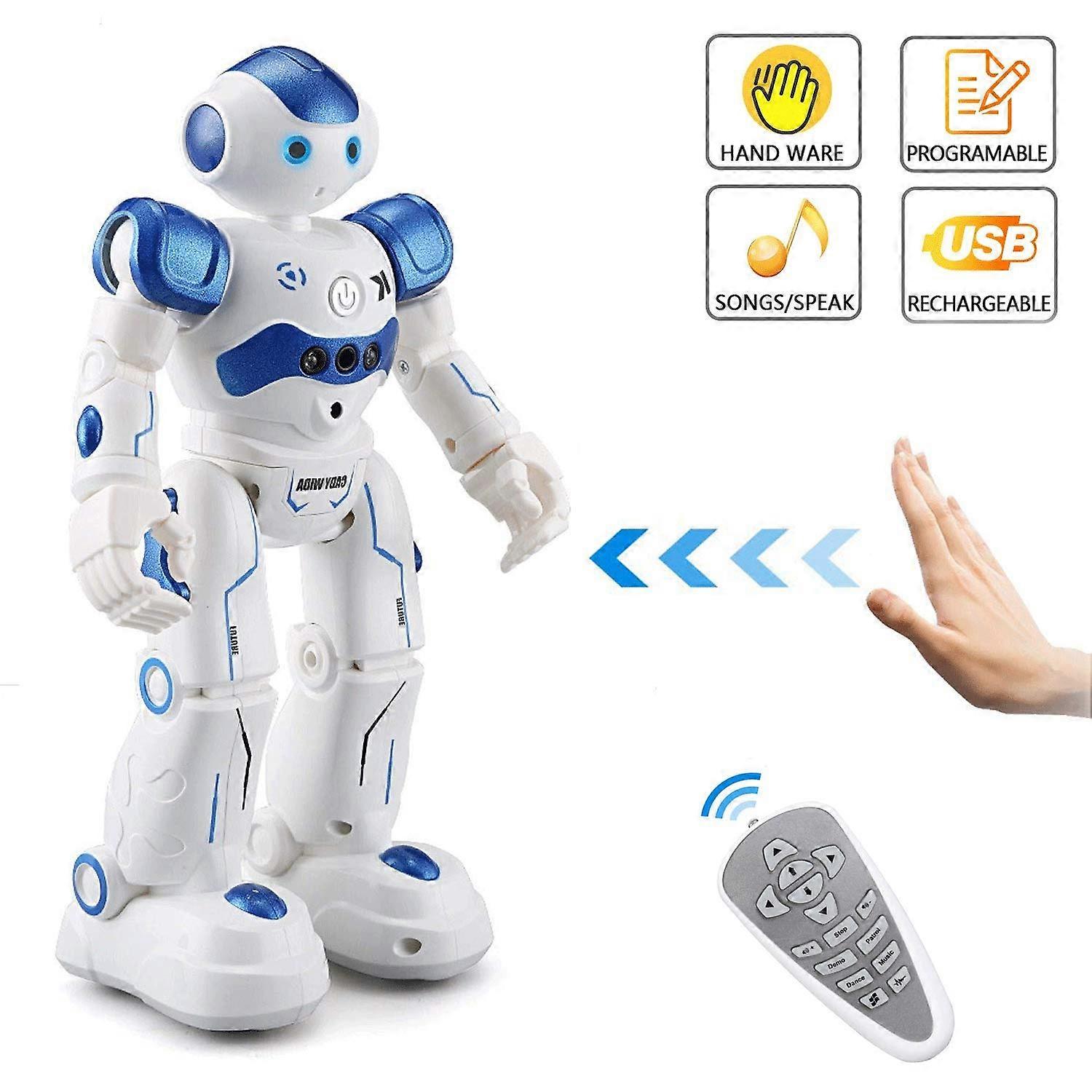 Smart Remote Control Robot for Kids with Gesture Control, Programmable Action and STEM Educational Toy, Blue