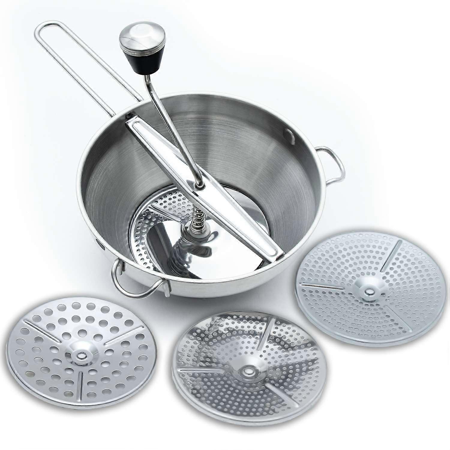 Strainer Grinder Stainless Steel with 3 Strainer Inserts - 18.5 / 11.5 x 8 cm - Kitchen Blender Strainer Insert Press Dishwasher Safe for Fruit Vegetables Baby Porridge Soup Jam