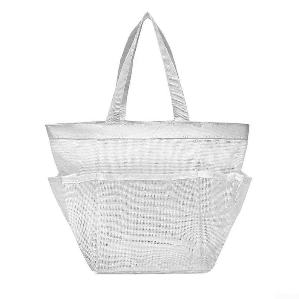 Mesh Shower Organizer Bag with Multiple Pockets, Quick Dry Mesh for Bath and Beach, White