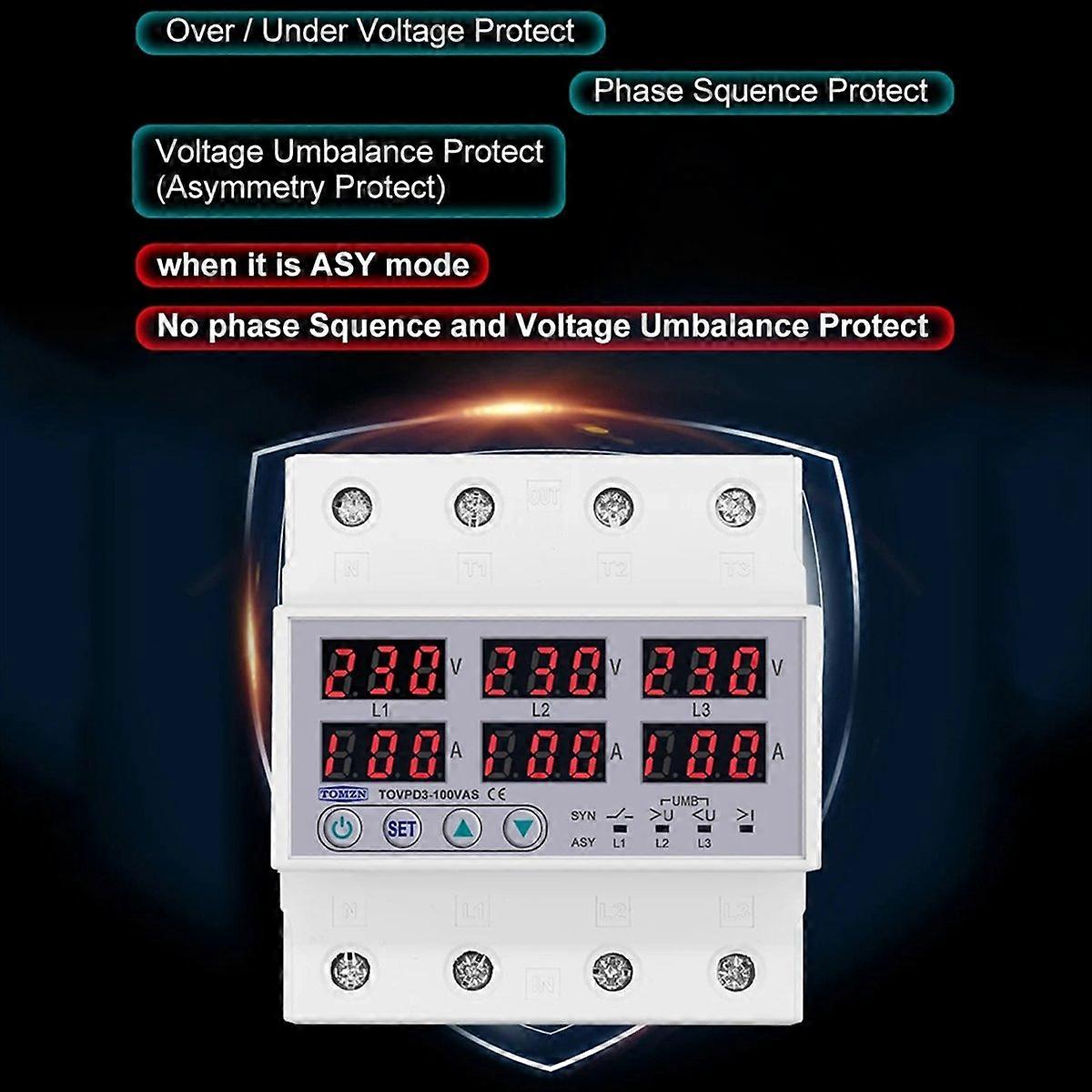  Din Rail 3P+N over Under Voltage Current Limit Protection Relay Protector ASYNC Synchronous Asynchronous
