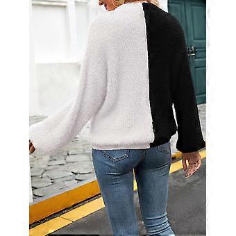 Dame V-hals cardigan høst cardigan genser kort myk vinter langermet akrylgenser svart og hvit XL