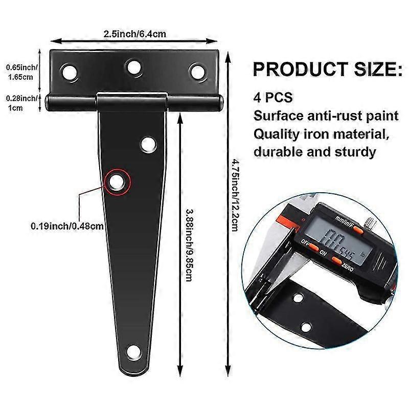 6 Pcs 4 Inch T-strap Hinges Rustic Gate Strap Hinge Rustproof Gate Door Black Hinges For Windows, F