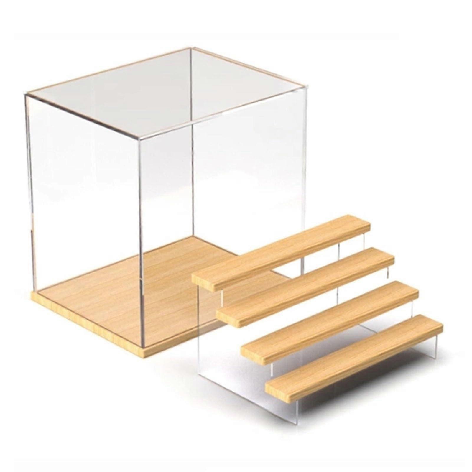Clear Acrylic Display Case with Solid Wood Base, 5 Tier Stackable Dustproof Organizer for Collectibles