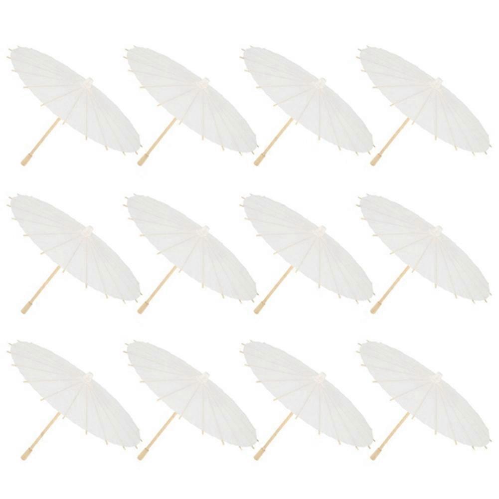 12PCS Paper Parasol Wedding Umbrella Kids Party Favor 30cm Bamboo Umbrellas for Bridal Shower Centerpieces Photo Props White