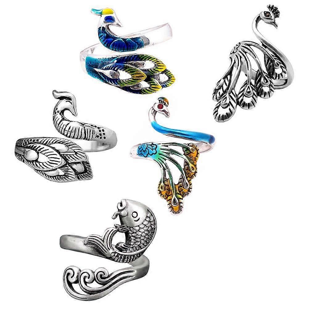 Adjustable Knitting Loop Ring for Knitting 5Pcs Multi Alloy Crochet Finger Rings