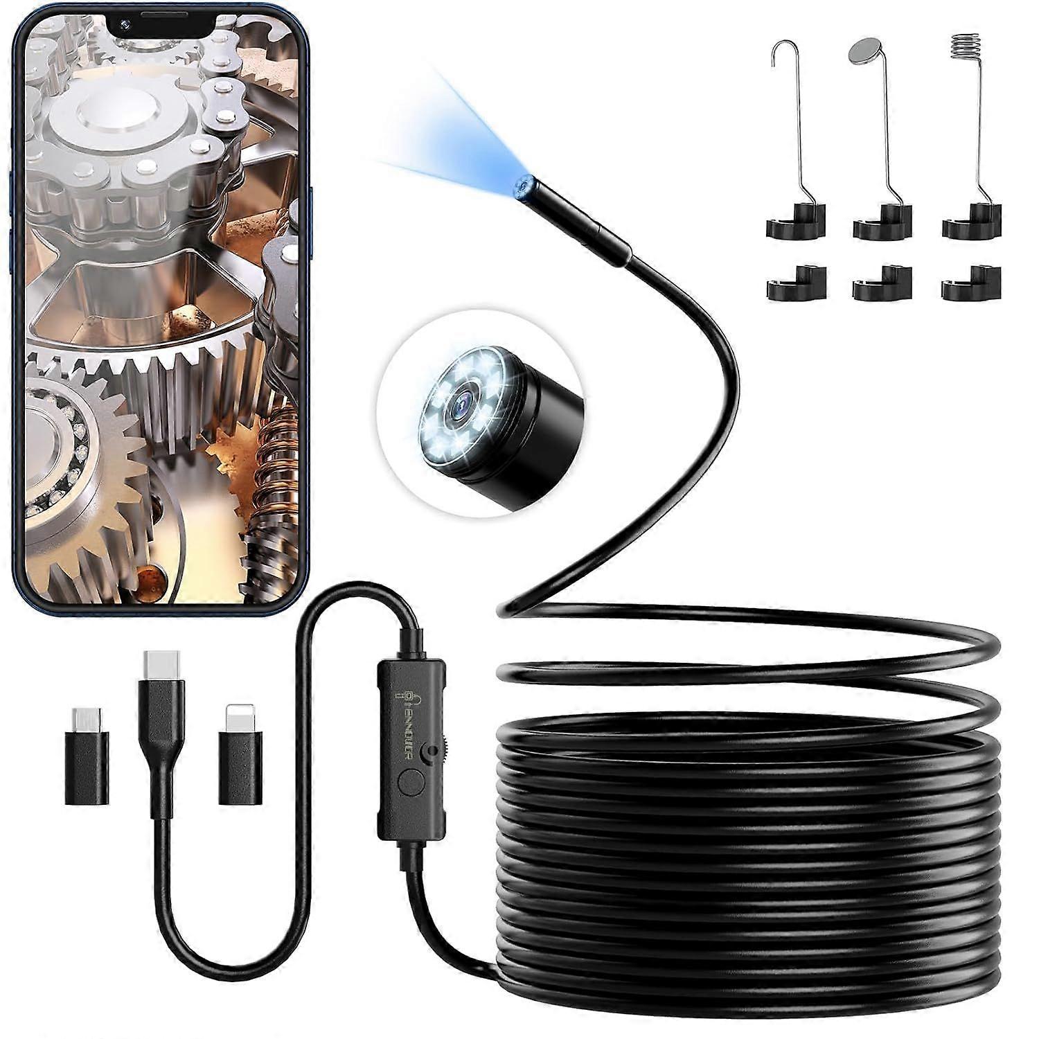 Endoscope Camera with Light, 1920P HD Borescope Camera
