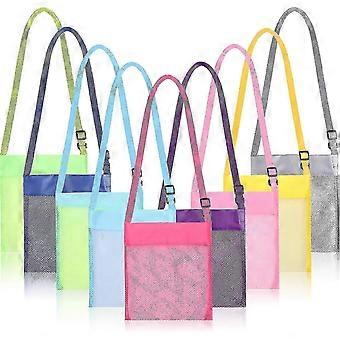 9 Stück bunte Netz-Strandtaschen, Netzbeutel, Netz-Muschelbeutel, Aufbewahrungstasche mit verstellbarem Riemen zur Aufbewahrung von Schatzmuscheln und Spielzeug, 9 Farben (zart