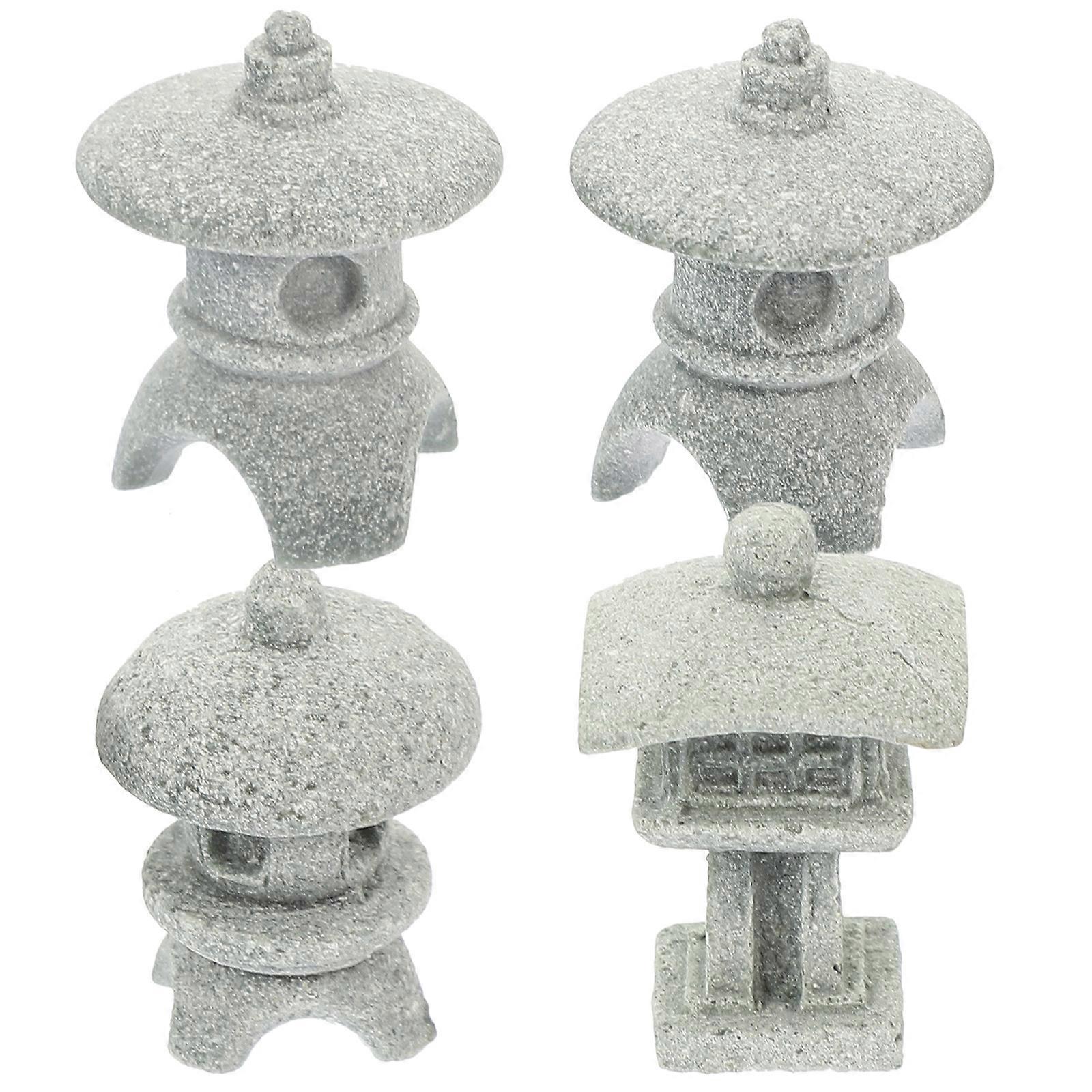 Miniature Statue for Decor 4Pcs Sandstone Lantern Micro Landscape