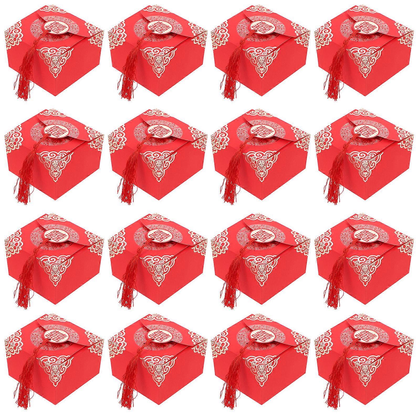 Red Chinese Wedding Candy Boxes for Storage 20Pcs Paper Polyester Gift Boxes