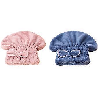 Hair Drying Cap Thickened Coral Fleece Shower Cap 2Pcs for Bath