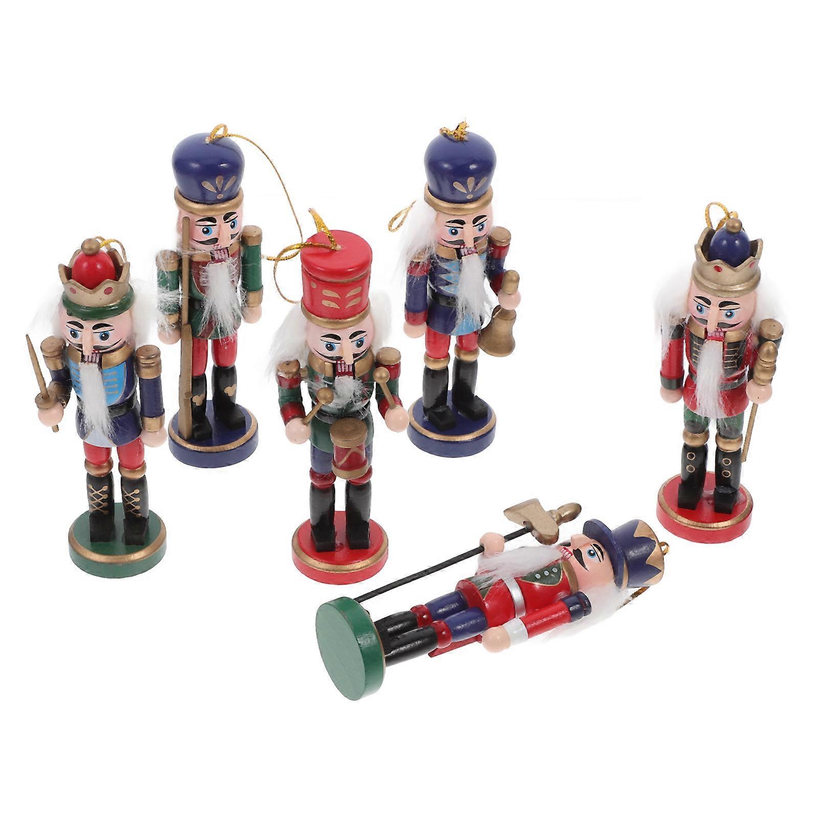 6pcs Small Nutcracker Pendant Wood Nutcracker Hanging Decor Xmas Nutcracker Puppet