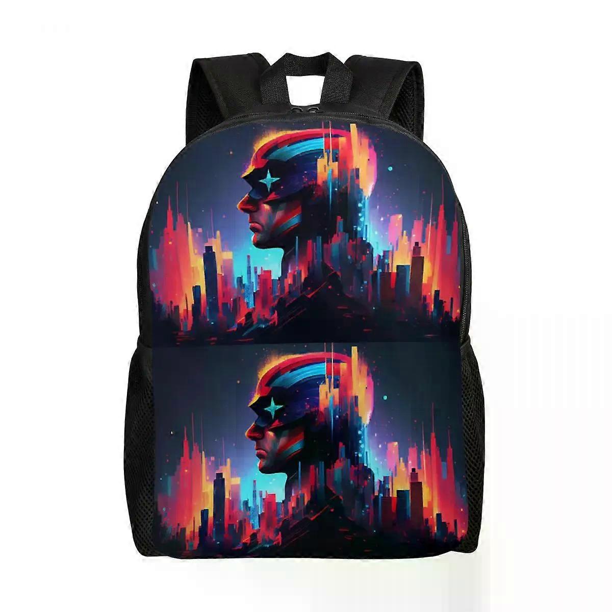 SJ2974 Captain America Colorful Backpack for Boys Girls Avengers College School Travel Bags Women Men Bookbag Fits 15 Inch Laptop