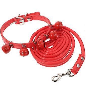 Pet Cat Dog Collar Pulling Rope Leash Strap with Bell for Daily Use (Red M)