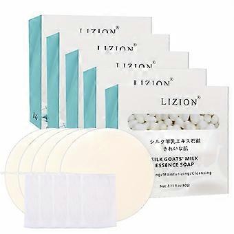5 Bars Goat Milk Soap Set, Facial Cleansing Soap with Deep Cleaning Oil Control, Pore Care, Essential Oil Scented, Thick Foam for Hand Washing and Bat