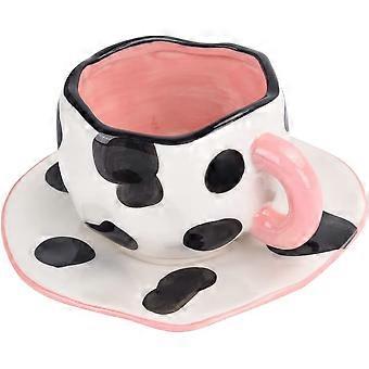 Cow Mug, Ceramic Coffee Mug with Saucer Set,Dishwasher and Microwave Safe, 10oz/300ml for Latte Tea Milk (Small Cow)