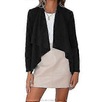 Elegant Women's Lapel Cardigan, Long Sleeve Waist Length, Cotton Polyester Blend, Casual Outerwear for Daily Wear, Travel & Work