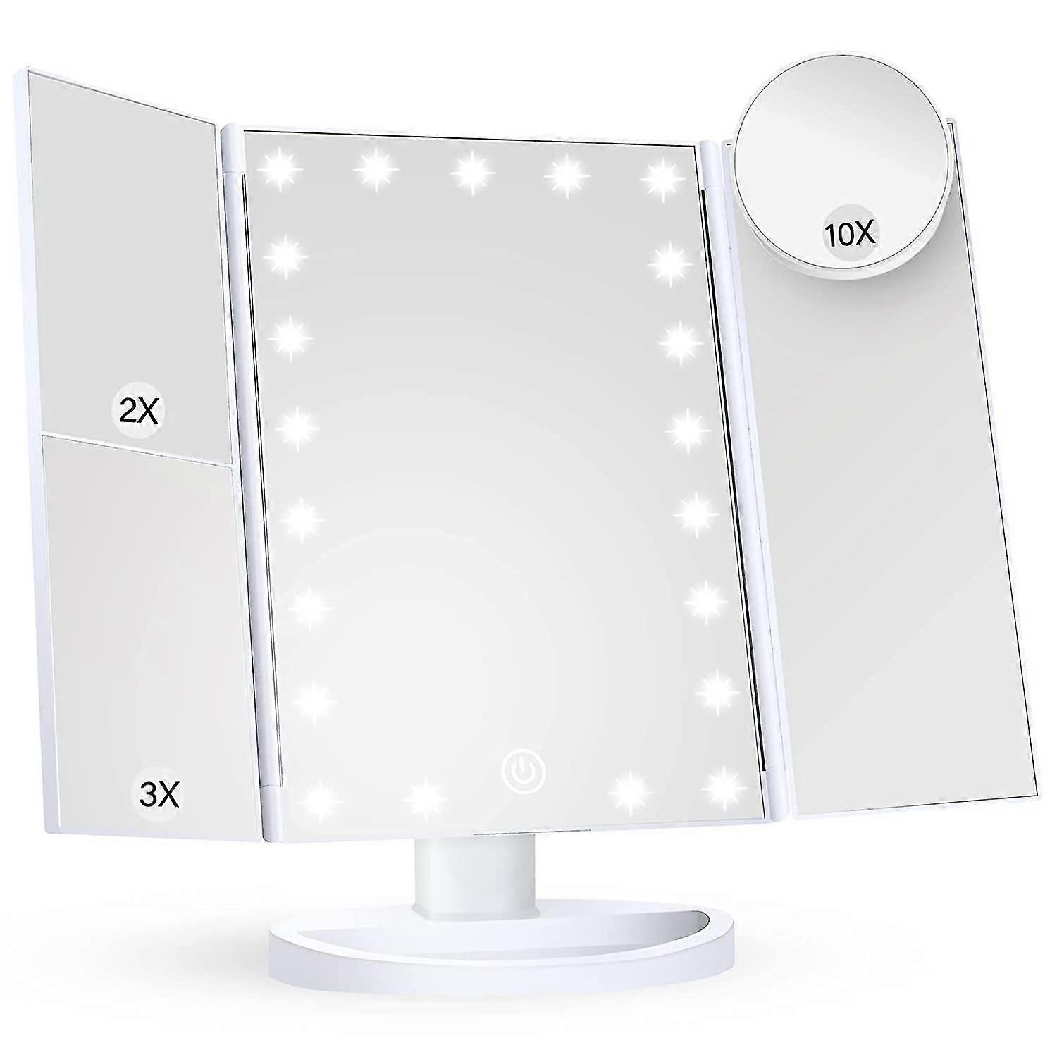 Trifold Magnification Vanity Mirror With Lights