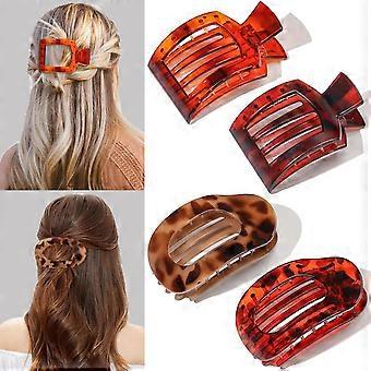4 PCS Flat Hair Clips, Lay Flat Hair Claw Clips for Women, 2 Styles Medium Tortoise Claw Clips for Thick and Thin Hair, Strong Hold Non-Slip Claw Clip