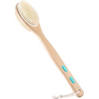 Body brush for wet or dry brushing with long wooden handle