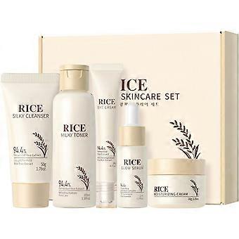 5PCS Rice Skin Care Sets & Kits, Korean Skincare Set- Cleanser, Toner, Serum, Eye Cream & Moisturizer, Christmas Birthday Gifts for Women Teenage Girl