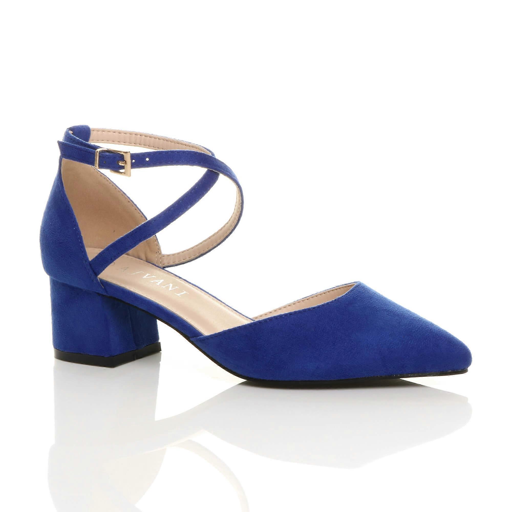 Mid Block Heel Crossed Strap Pointed Toe 2 Part Heels