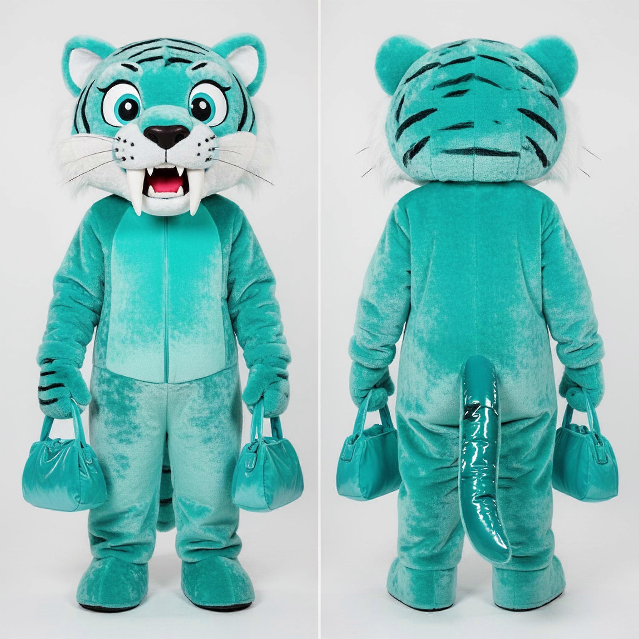 MASTICOT Turquoise Plush Sabertoothed Tiger Mascot