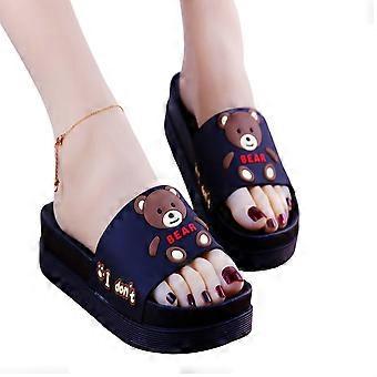 Thick Sole High Platform Cartoon Design Flip Flops, PVC Anti-slip Slippers for Indoor Outdoor Bathroom, All Season Comfort Walking Shoes
