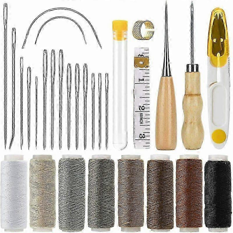 29-Pc Leather Craft Kit Steel Needles Polyester Threads