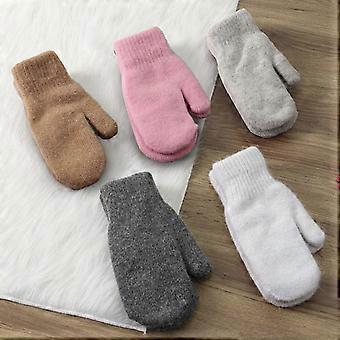 Women's Thickened Double Layer Mittens, Soft Stretchy Wind Resistant Winter Gloves for Outdoor Use, Light Grey, 1 Pair