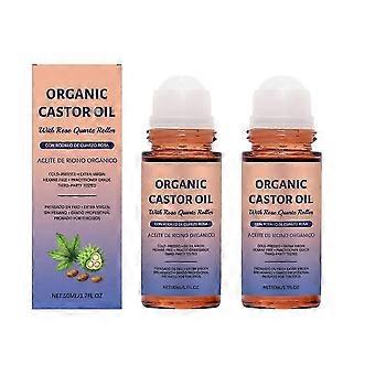 Organic Golden Castor Oil Roll-On with Rose Quartz, Cold Fressed Pure for Skin, Brows & LashesHexane Free-syx