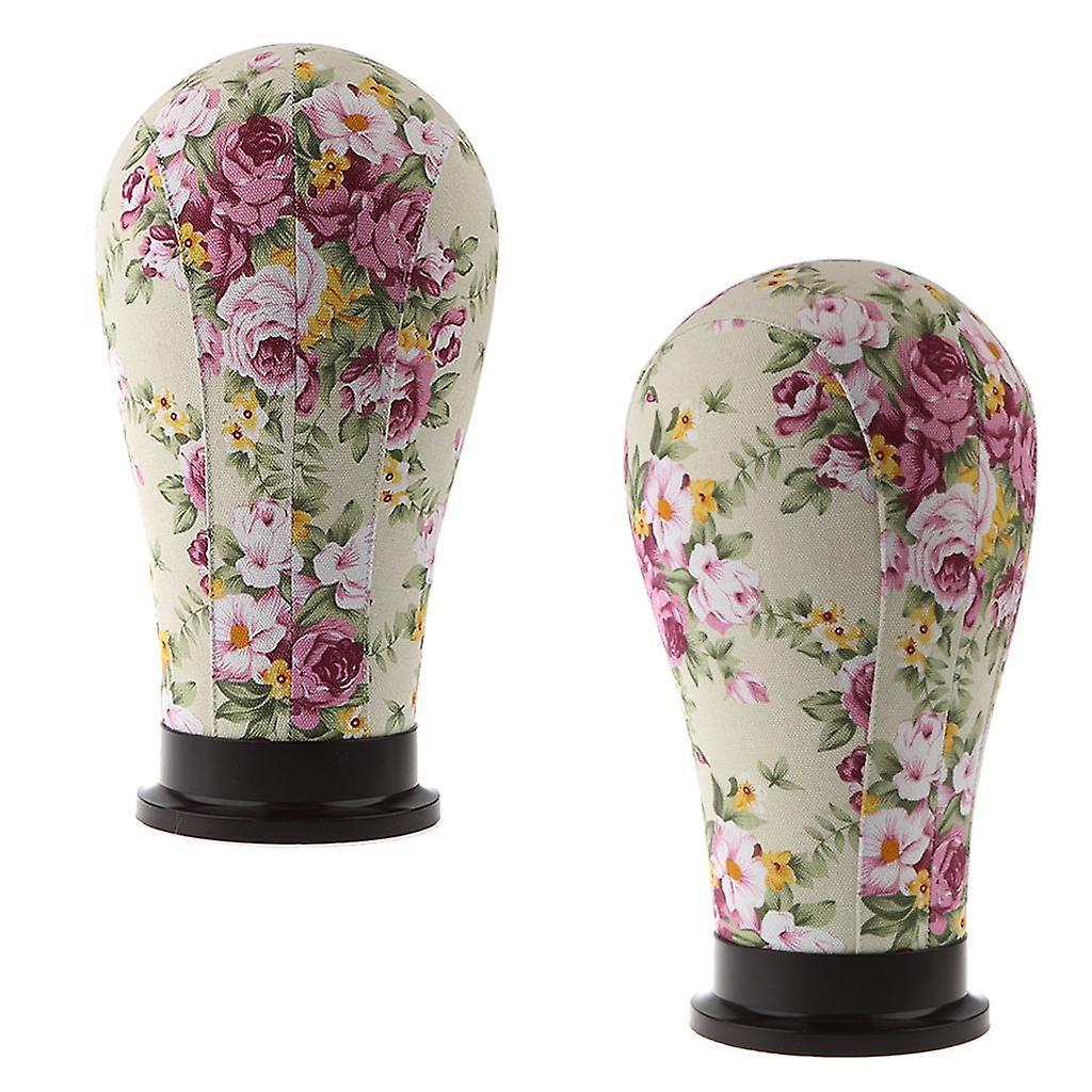 2x Mannequin Model Cork Head Canvas Block Wig Display Holder 21" Red Peony
