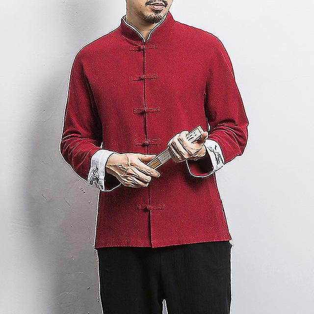 唐スーツニュース男性のための伝統的な中国の服綿刺繍クレーンカンフー制服Hanfuブラウスシャツ