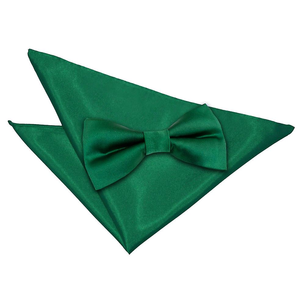 Emerald Green Plain Satin Bow Tie and Pocket Square Set