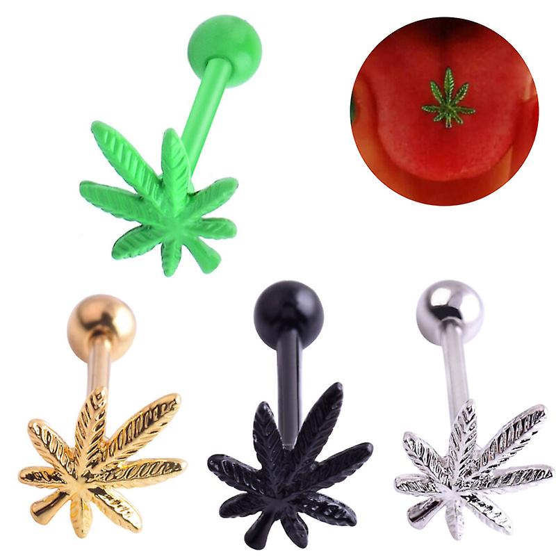4pcs Leaf Shaped Tongue Ring Internally Stainless Steel Threaded Tongue Stud Leaf Tongue Piercing Jewelry