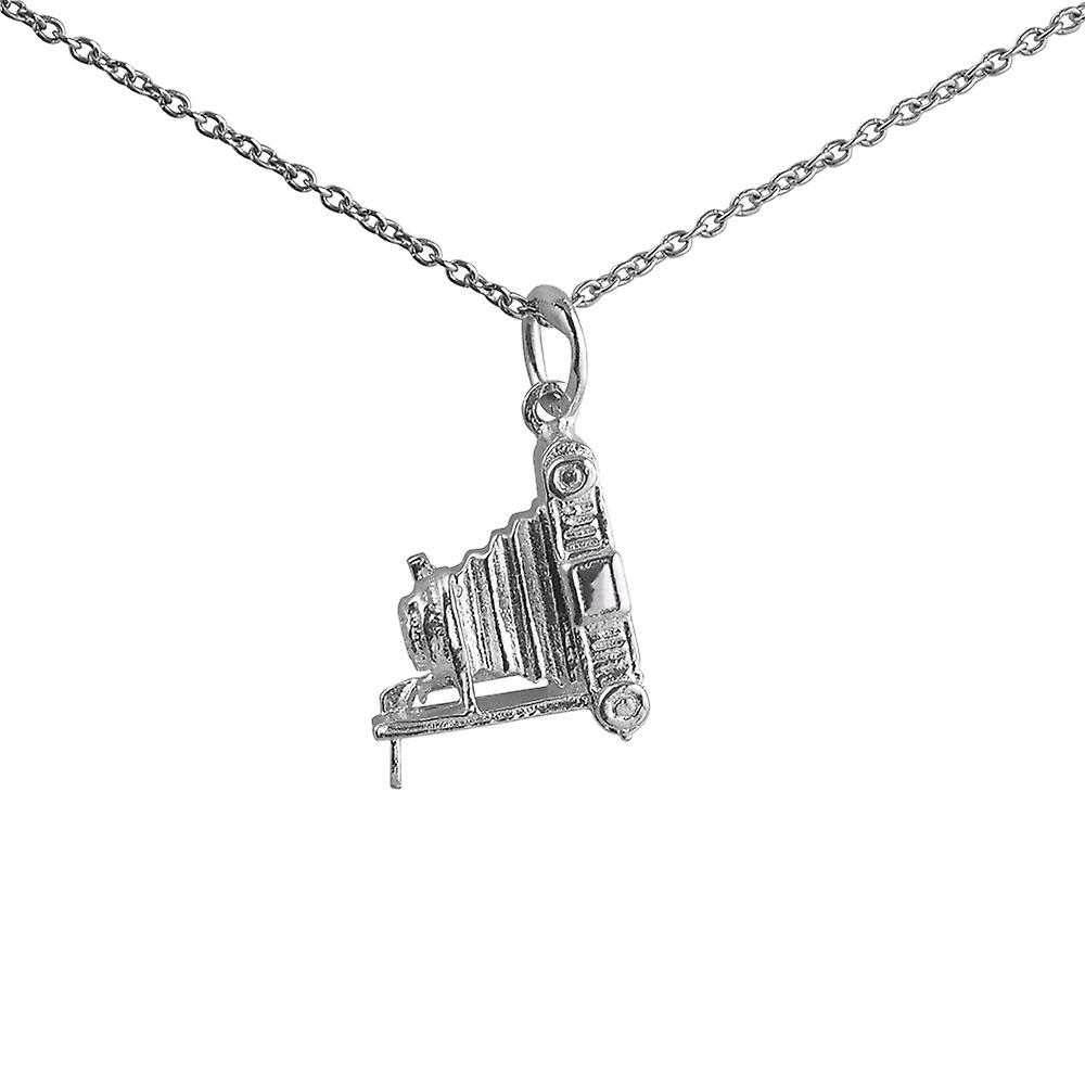 Silver 12x14mm open Box Camera Pendant with a 1mm wide rolo Chain 24 inches